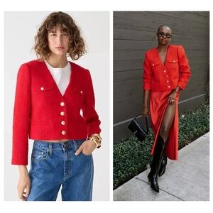 BLOGGER FAVE J. Crew V-neck Lady Jacket in Maritime Tweed Festival Red